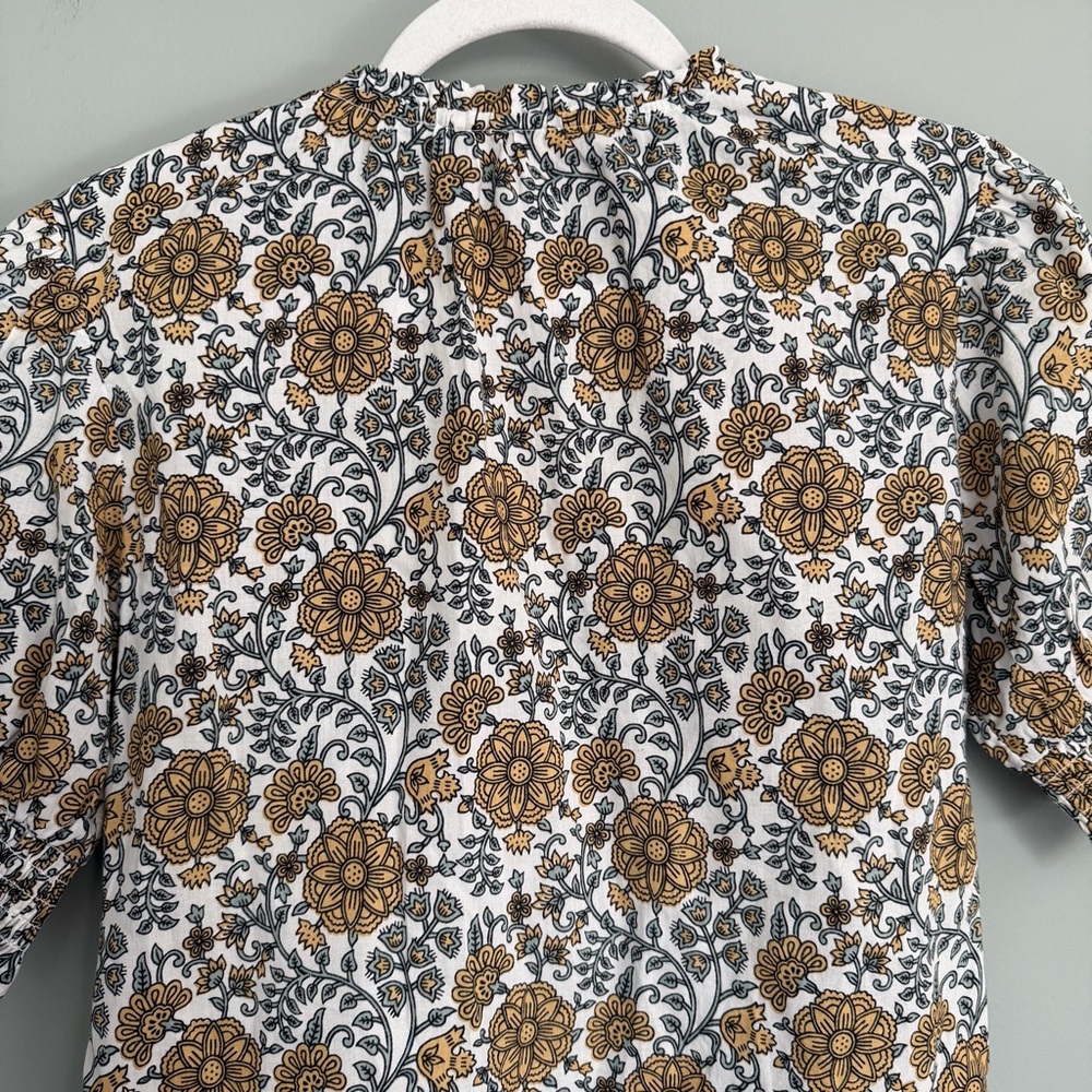 Downeast Boho Floral Print Puff Short Sleeve Button Down Blouse Top Cottagecore - Picture 9 of 11